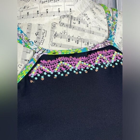 Victoria’s Secret High Neck Black Bikini Top Floral Trim Sequins L - Picture 3 of 8